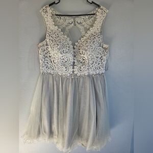 Dancing Queen Lace Juniors Dress in Silver and White